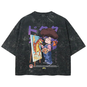 Playera streetwear premium de anime y gaming ExtraLife MX, corte boxy deluxe mineral wash heavyweight en color Acid Wash, moda urbana mexicana de culto.