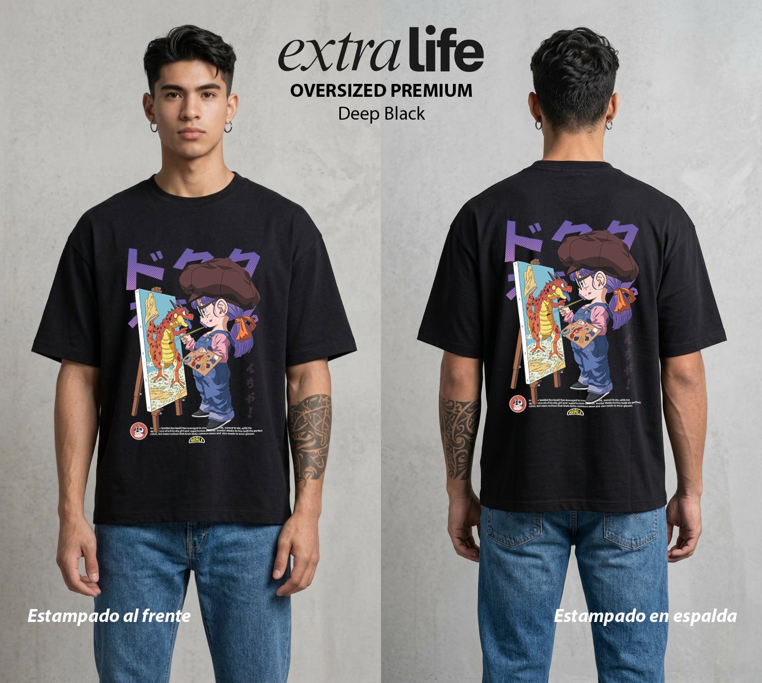 El Laboratorio Loco | La Robotita Traviesa #01341 - Playera Oversized Premium | Deep Black - Foto en modelo