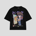 Playera streetwear premium de anime y gaming ExtraLife MX, corte oversized drop shoulder ligero y fresco en color Deep Black y Off-White, moda urbana mexicana de culto.
