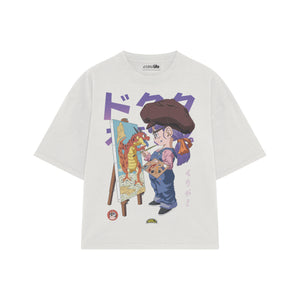 Playera streetwear premium de anime y gaming ExtraLife MX, corte boxy oversized drop shoulder heavyweight en color Deep Black y Off-White, moda urbana mexicana de culto.