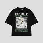 Playera streetwear premium de anime y gaming ExtraLife MX, corte boxy oversized drop shoulder heavyweight en color Deep Black y Off-White, moda urbana mexicana de culto.