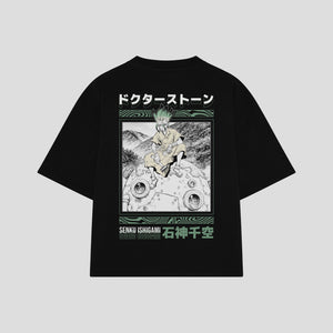 Playera streetwear premium de anime y gaming ExtraLife MX, corte boxy oversized drop shoulder heavyweight en color Deep Black y Off-White, moda urbana mexicana de culto.
