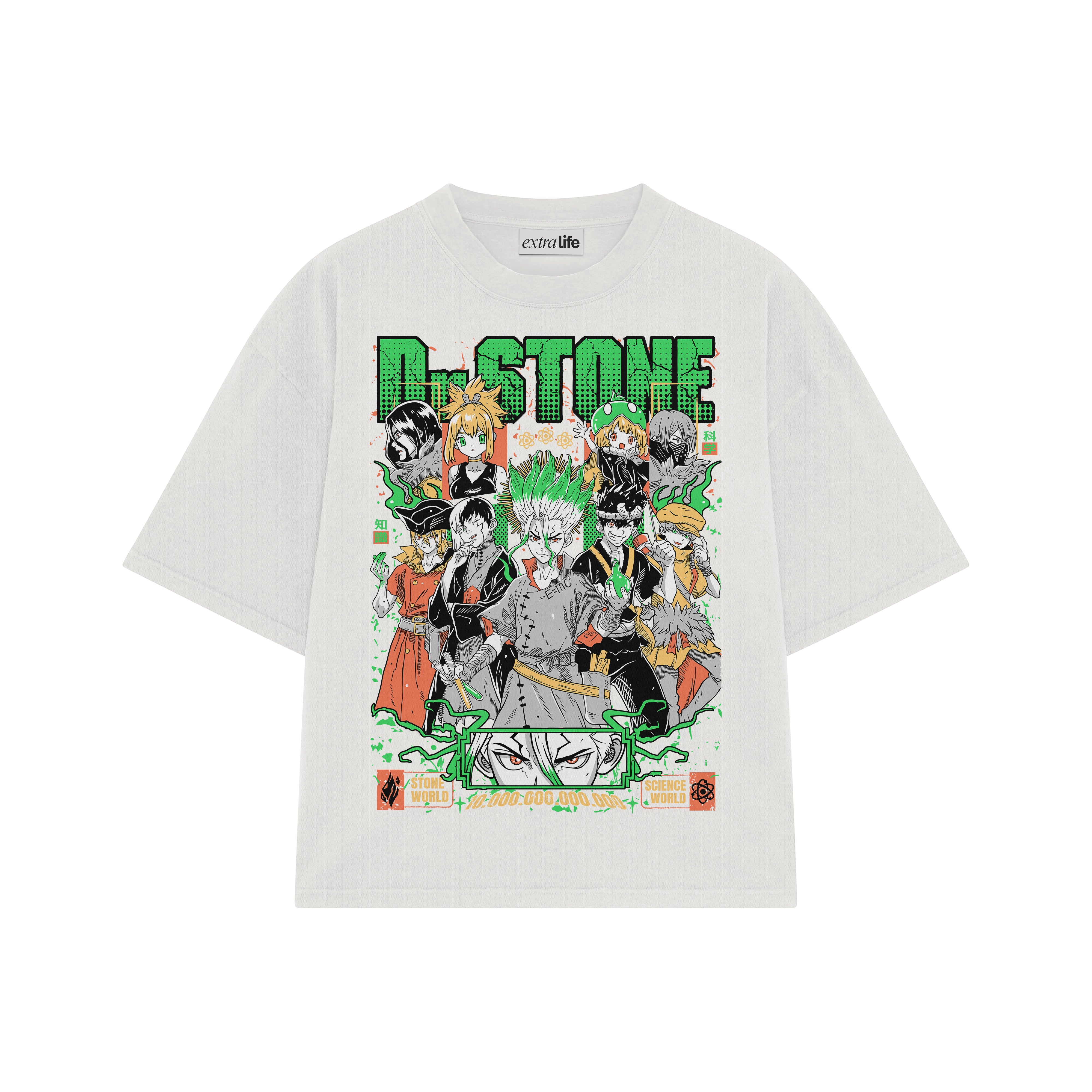 Playera streetwear premium de anime y gaming ExtraLife MX, corte boxy oversized drop shoulder heavyweight en color Deep Black y Off-White, moda urbana mexicana de culto.