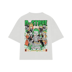 Playera streetwear premium de anime y gaming ExtraLife MX, corte boxy oversized drop shoulder heavyweight en color Deep Black y Off-White, moda urbana mexicana de culto.