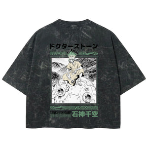 Playera streetwear premium de anime y gaming ExtraLife MX, corte boxy deluxe mineral wash heavyweight en color Acid Wash, moda urbana mexicana de culto.