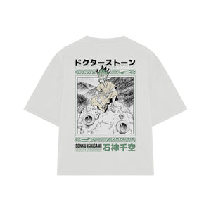 Playera streetwear premium de anime y gaming ExtraLife MX, corte boxy oversized drop shoulder heavyweight en color Deep Black y Off-White, moda urbana mexicana de culto.