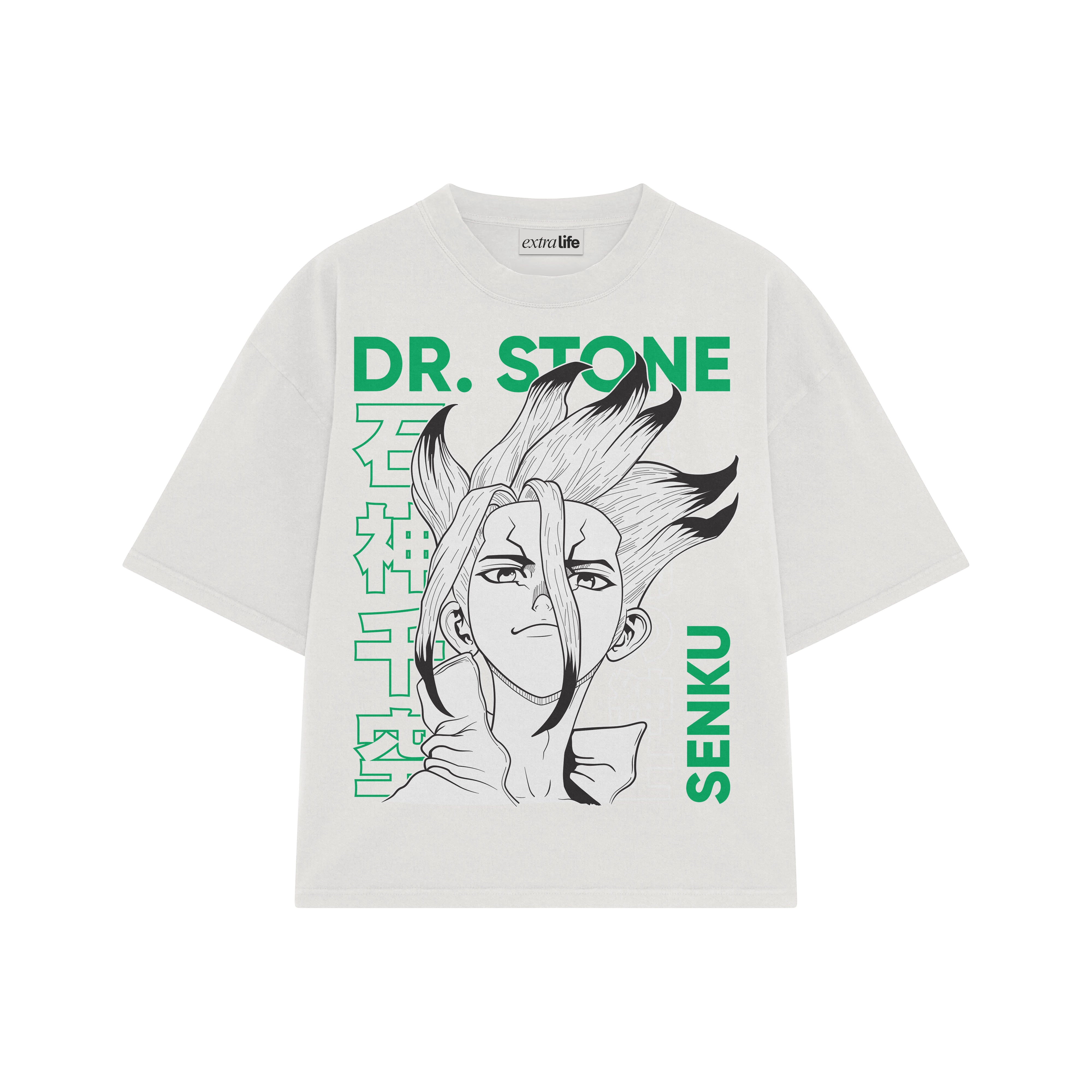 Playera streetwear premium de anime y gaming ExtraLife MX, corte boxy oversized drop shoulder heavyweight en color Deep Black y Off-White, moda urbana mexicana de culto.