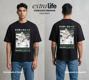 La Civilizacion Renacida | El Cerebro de Piedra #01349 - Playera Oversized Premium | Deep Black - Foto en modelo