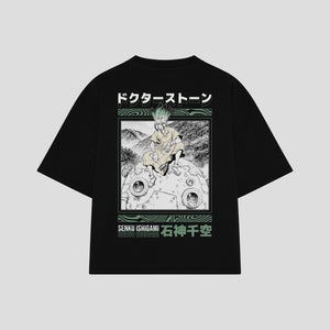 Playera streetwear premium de anime y gaming ExtraLife MX, corte boxy oversized drop shoulder heavyweight en color Deep Black y Off-White, moda urbana mexicana de culto.