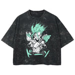 Playera streetwear premium de anime y gaming ExtraLife MX, corte boxy deluxe mineral wash heavyweight en color Acid Wash, moda urbana mexicana de culto.