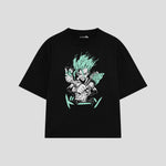 Playera streetwear premium de anime y gaming ExtraLife MX, corte oversized drop shoulder ligero y fresco en color Deep Black y Off-White, moda urbana mexicana de culto.
