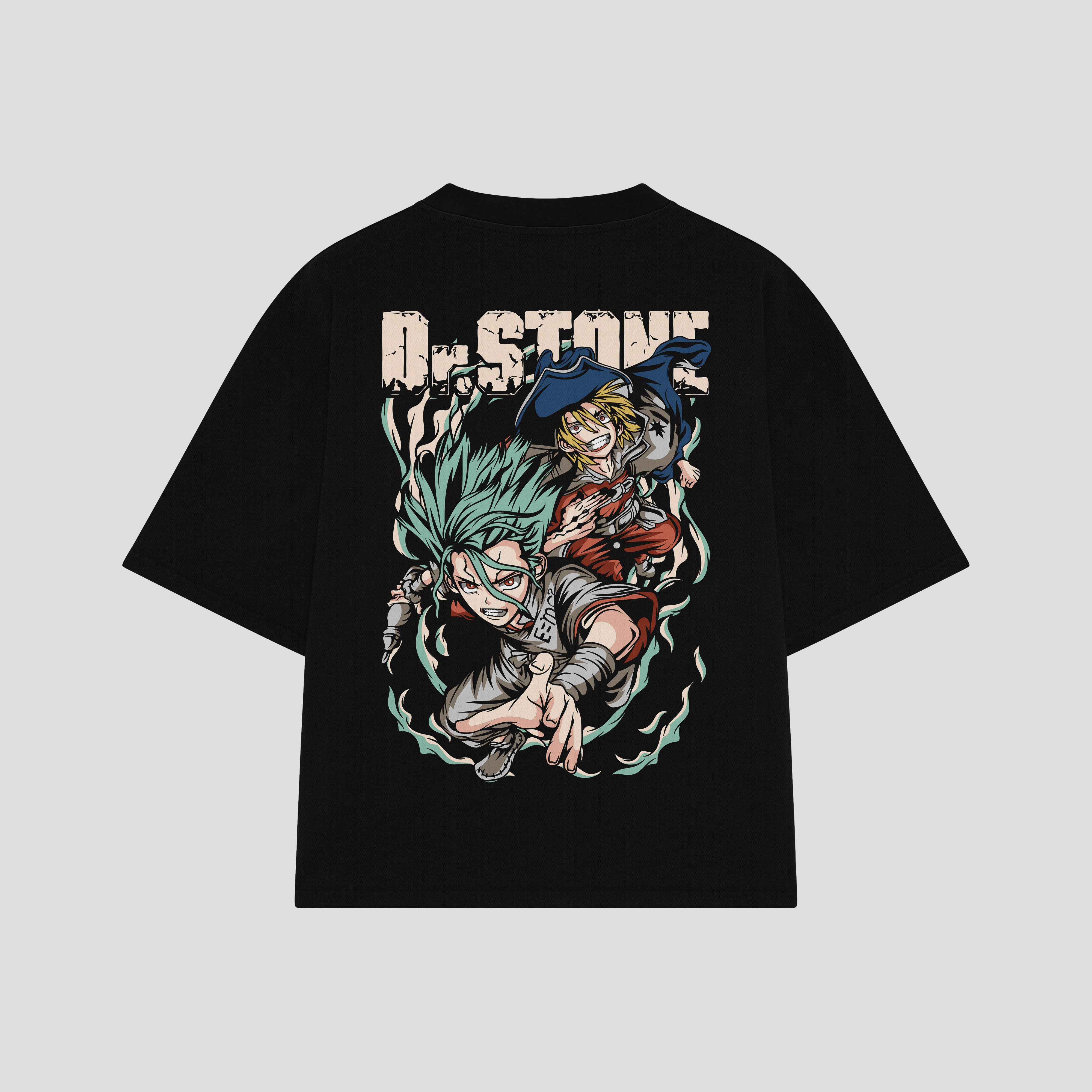 Playera streetwear premium de anime y gaming ExtraLife MX, corte boxy oversized drop shoulder heavyweight en color Deep Black y Off-White, moda urbana mexicana de culto.