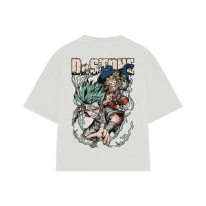 Playera streetwear premium de anime y gaming ExtraLife MX, corte boxy oversized drop shoulder heavyweight en color Deep Black y Off-White, moda urbana mexicana de culto.