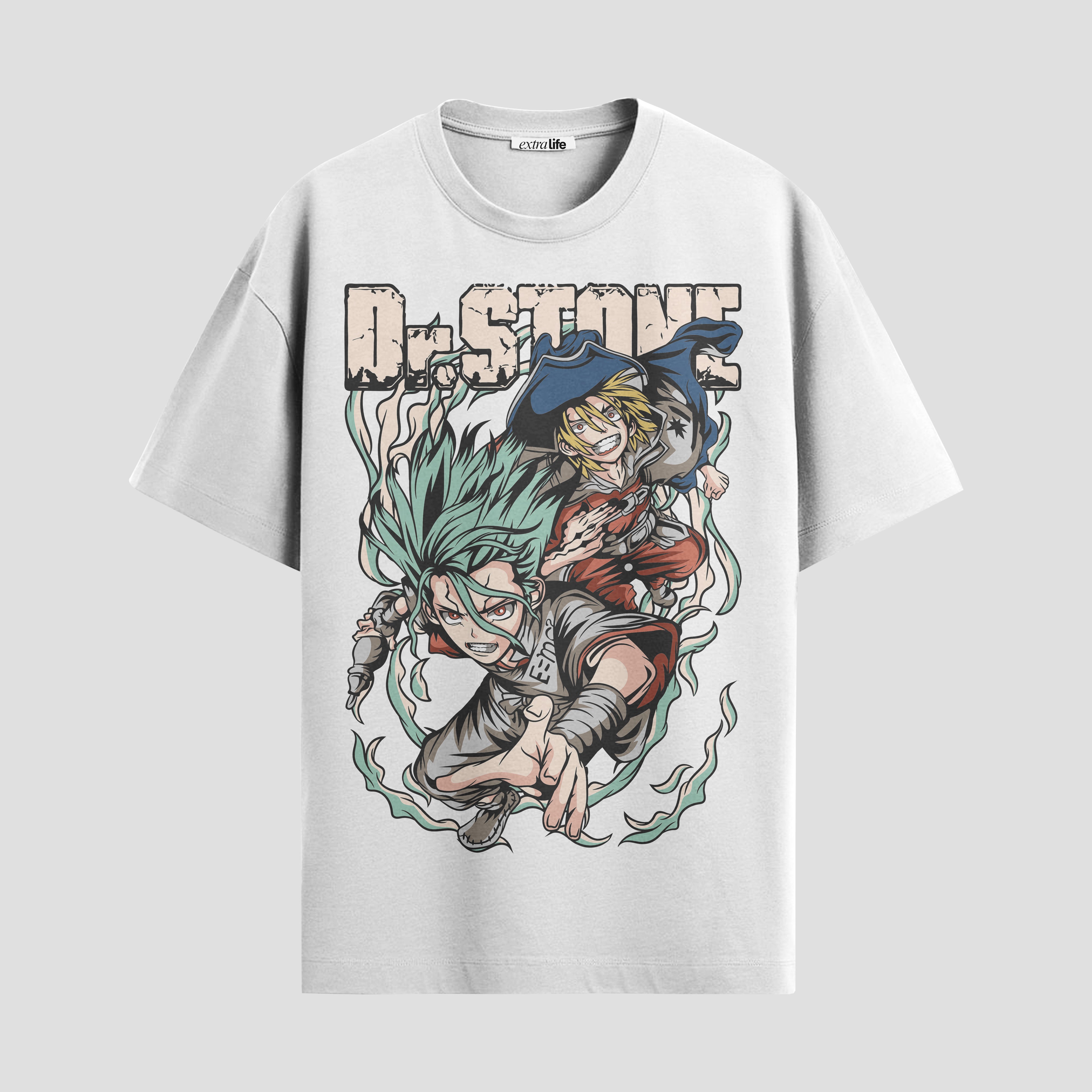 Playera urbana de anime y gaming ExtraLife MX, corte Standard Fit unisex ligero y transpirable en color Deep Black y Pure White, ropa de uso diario para gym y casual.