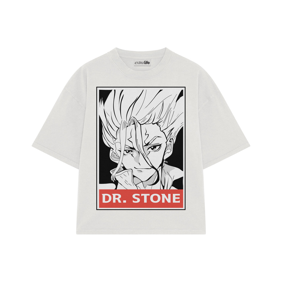 Playera streetwear premium de anime y gaming ExtraLife MX, corte oversized drop shoulder ligero y fresco en color Deep Black y Off-White, moda urbana mexicana de culto.