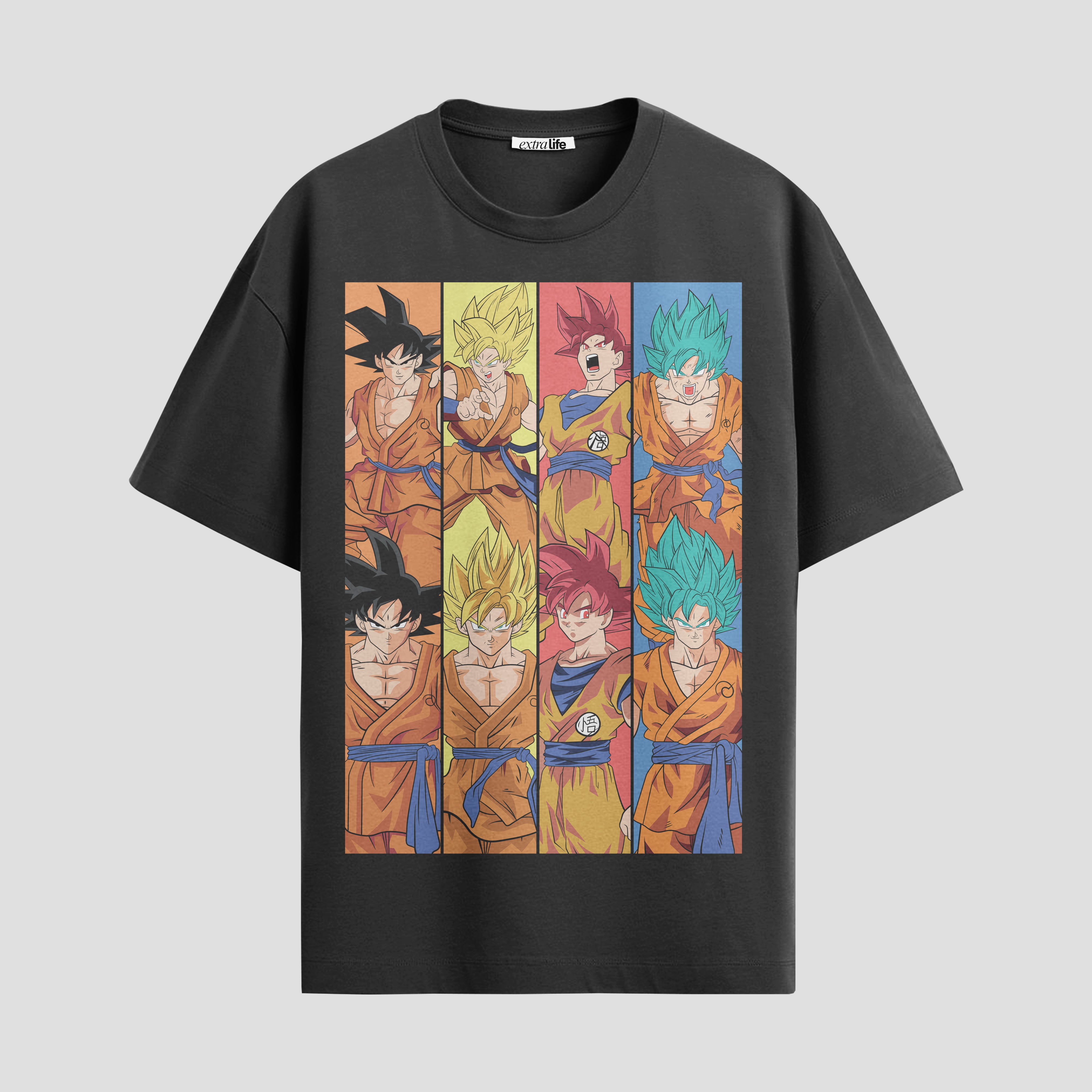 Playera urbana de anime y gaming ExtraLife MX, corte Standard Fit unisex ligero y transpirable en color Deep Black y Pure White, ropa de uso diario para gym y casual.