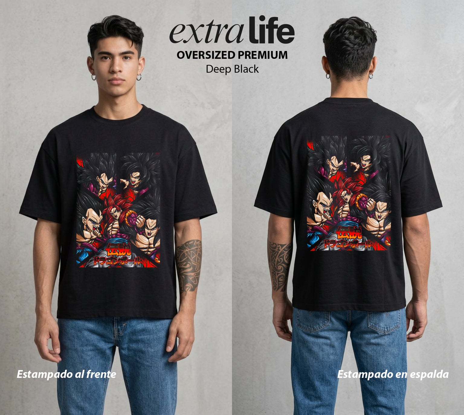 El Poder de las Esferas | La Criatura del Poder #01358 - Playera Oversized Premium | Deep Black - Foto en modelo
