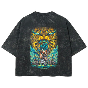 Playera streetwear premium de anime y gaming ExtraLife MX, corte boxy deluxe mineral wash heavyweight en color Acid Wash, moda urbana mexicana de culto.