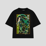 Playera streetwear premium de anime y gaming ExtraLife MX, corte boxy oversized drop shoulder heavyweight en color Deep Black y Off-White, moda urbana mexicana de culto.