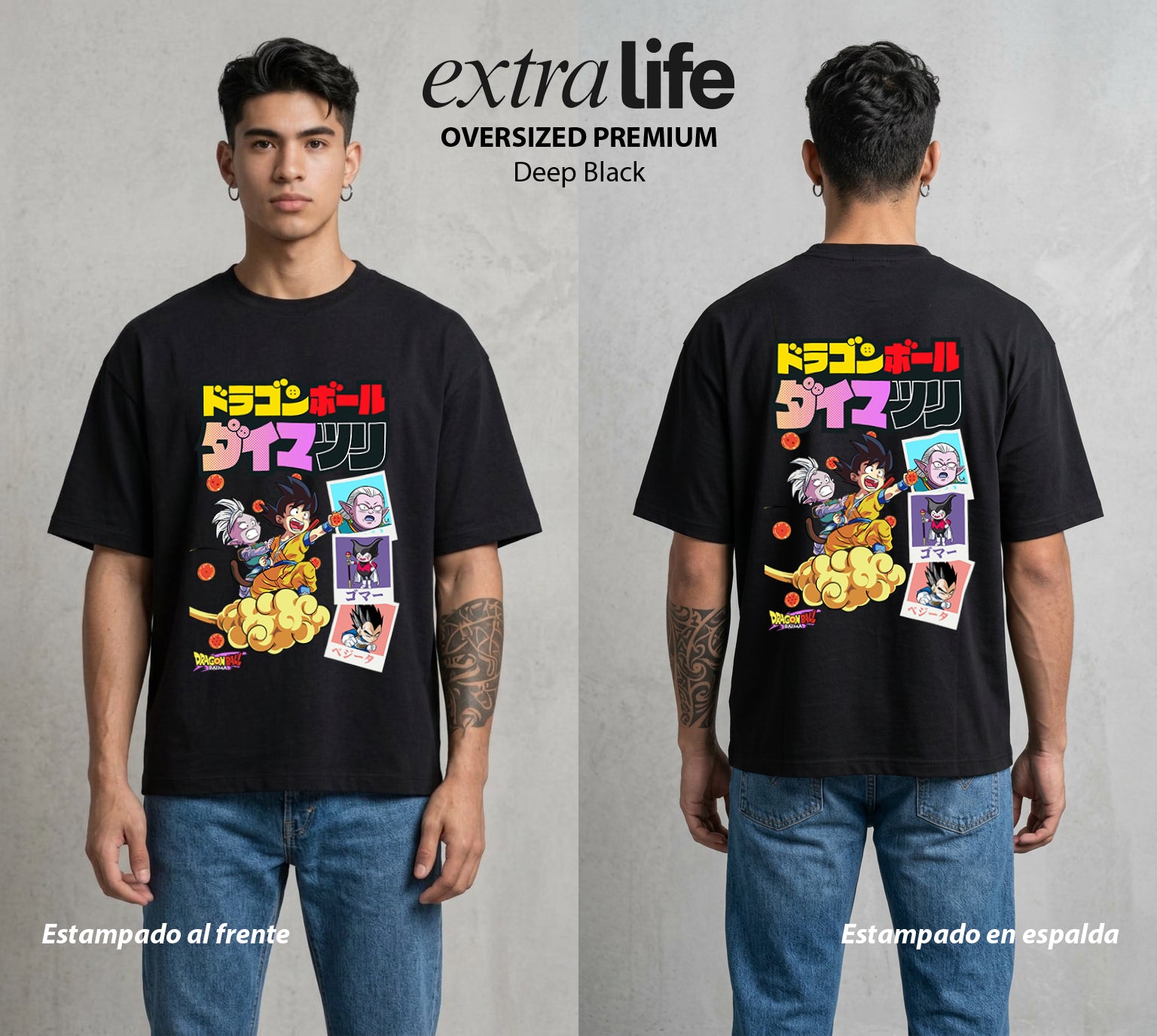 El Poder de las Esferas | El Dragón Ancestral #01361 - Playera Oversized Premium | Deep Black - Foto en modelo