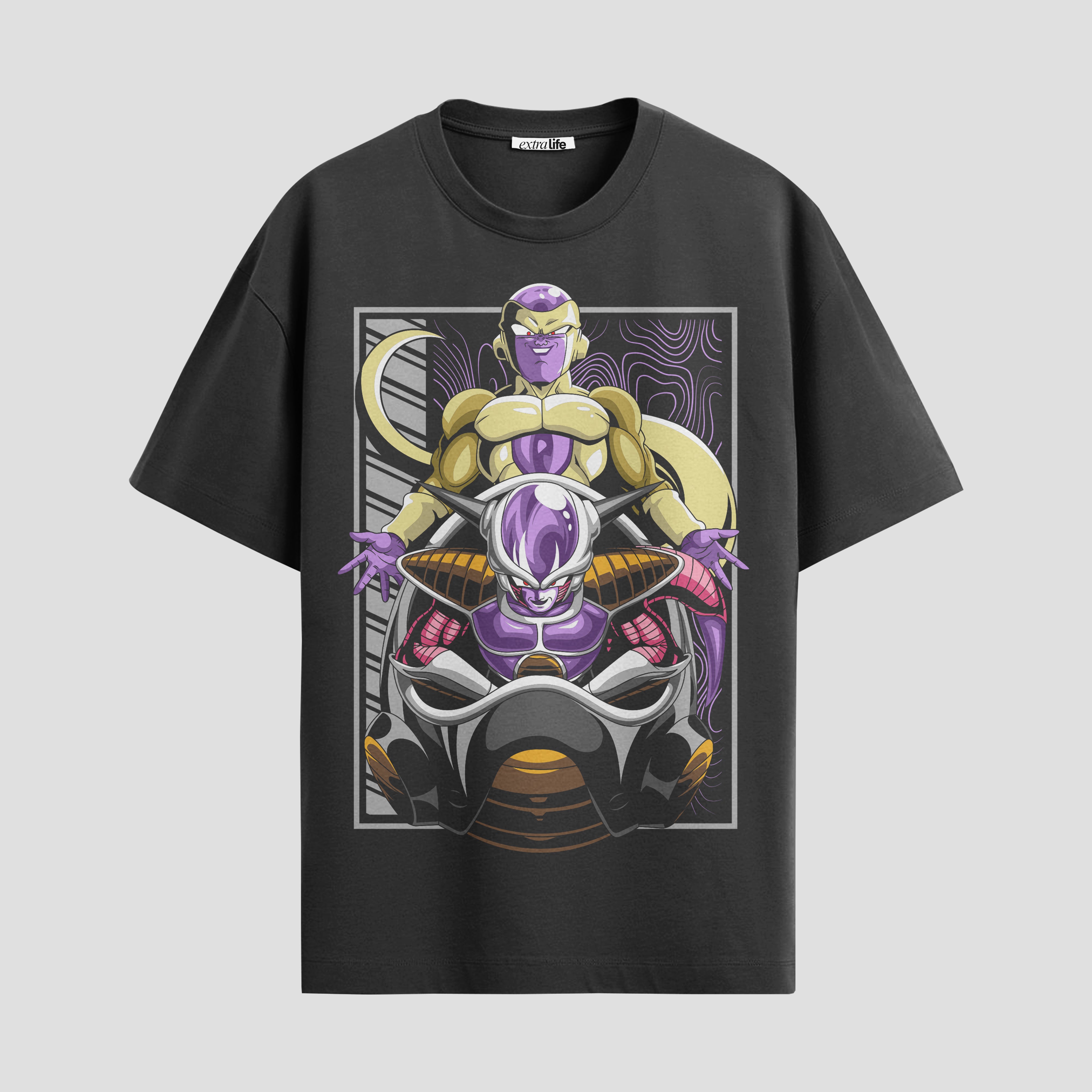 Playera urbana de anime y gaming ExtraLife MX, corte Standard Fit unisex ligero y transpirable en color Deep Black y Pure White, ropa de uso diario para gym y casual.