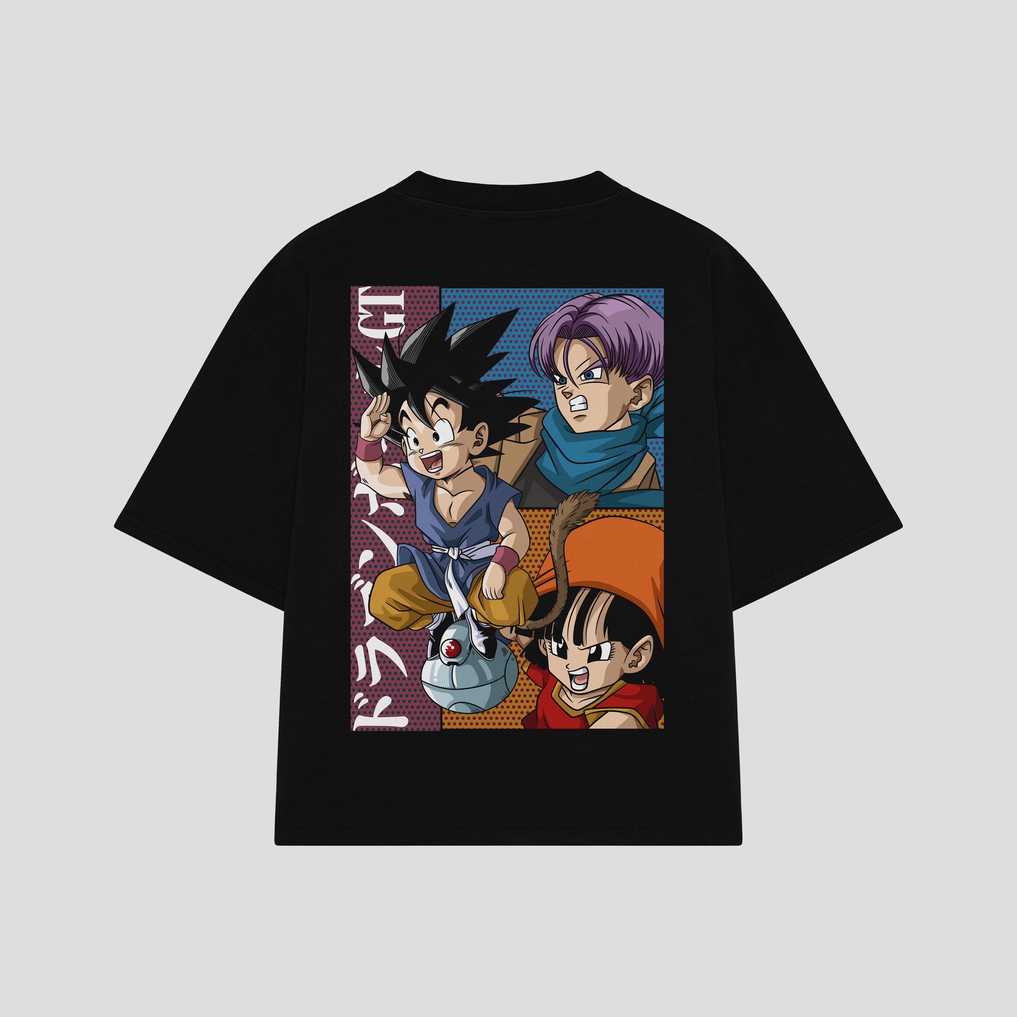 Playera streetwear premium de anime y gaming ExtraLife MX, corte boxy oversized drop shoulder heavyweight en color Deep Black y Off-White, moda urbana mexicana de culto.