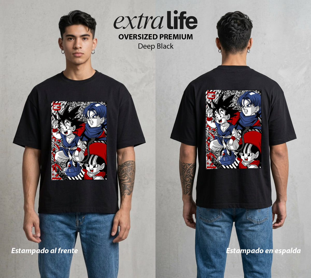 El Poder de las Esferas | El Dragón Ancestral #01369 - Playera Oversized Premium | Deep Black - Foto en modelo