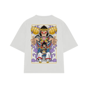 Playera streetwear premium de anime y gaming ExtraLife MX, corte boxy oversized drop shoulder heavyweight en color Deep Black y Off-White, moda urbana mexicana de culto.