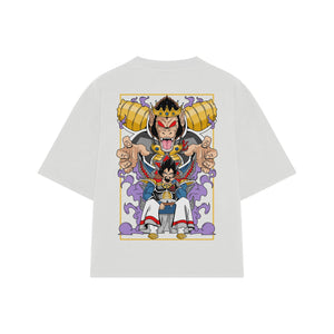 Playera streetwear premium de anime y gaming ExtraLife MX, corte oversized drop shoulder ligero y fresco en color Deep Black y Off-White, moda urbana mexicana de culto.