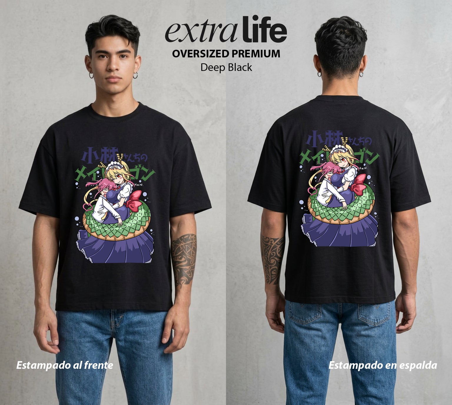 La Sirvienta Dragon | El Dragón Ancestral #01378 - Playera Oversized Premium | Deep Black - Foto en modelo