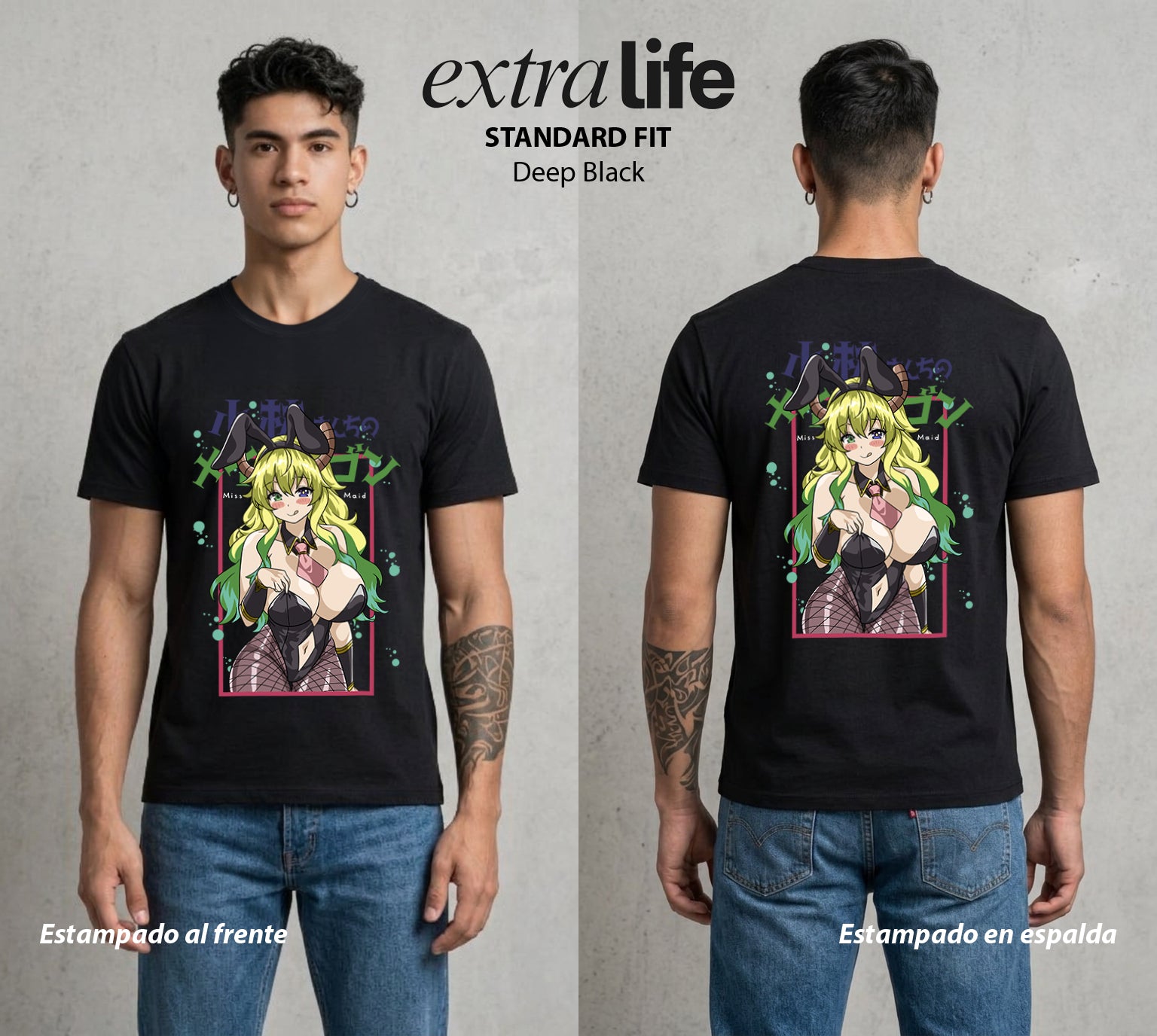 La Sirvienta Dragon | El Dragón Ancestral #01379 - Playera Standard Fit | Deep Black - Foto en modelo