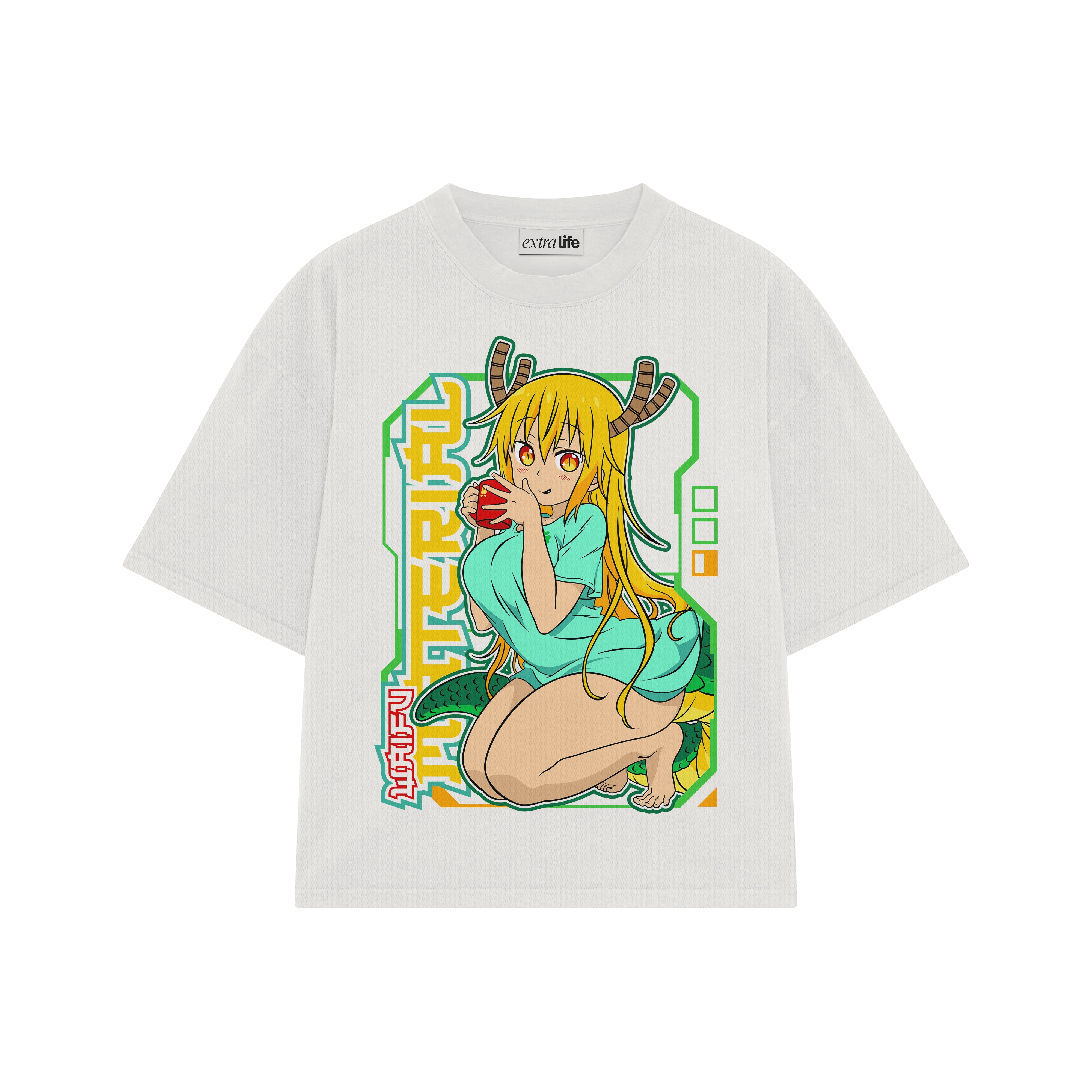 Playera streetwear premium de anime y gaming ExtraLife MX, corte boxy oversized drop shoulder heavyweight en color Deep Black y Off-White, moda urbana mexicana de culto.