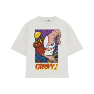 Playera streetwear premium de anime y gaming ExtraLife MX, corte boxy oversized drop shoulder heavyweight en color Deep Black y Off-White, moda urbana mexicana de culto.