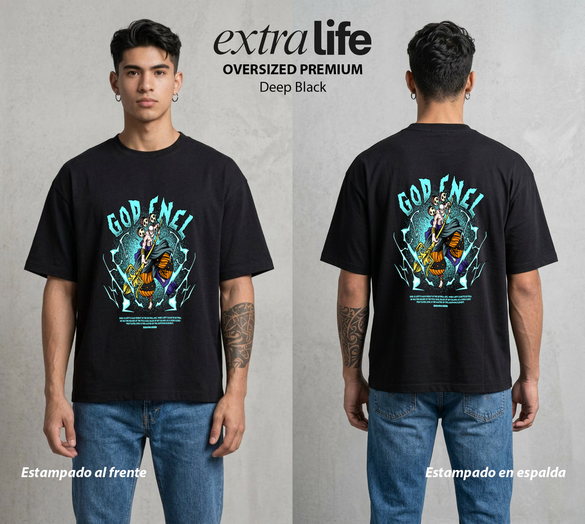 Mar de los Piratas | El Dios del Trueno #01386 - Playera Oversized Premium | Deep Black - Foto en modelo