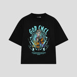 Playera streetwear premium de anime y gaming ExtraLife MX, corte boxy oversized drop shoulder heavyweight en color Deep Black y Off-White, moda urbana mexicana de culto.