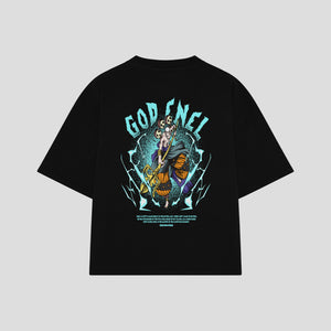 Playera streetwear premium de anime y gaming ExtraLife MX, corte boxy oversized drop shoulder heavyweight en color Deep Black y Off-White, moda urbana mexicana de culto.