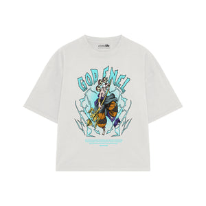 Playera streetwear premium de anime y gaming ExtraLife MX, corte boxy oversized drop shoulder heavyweight en color Deep Black y Off-White, moda urbana mexicana de culto.