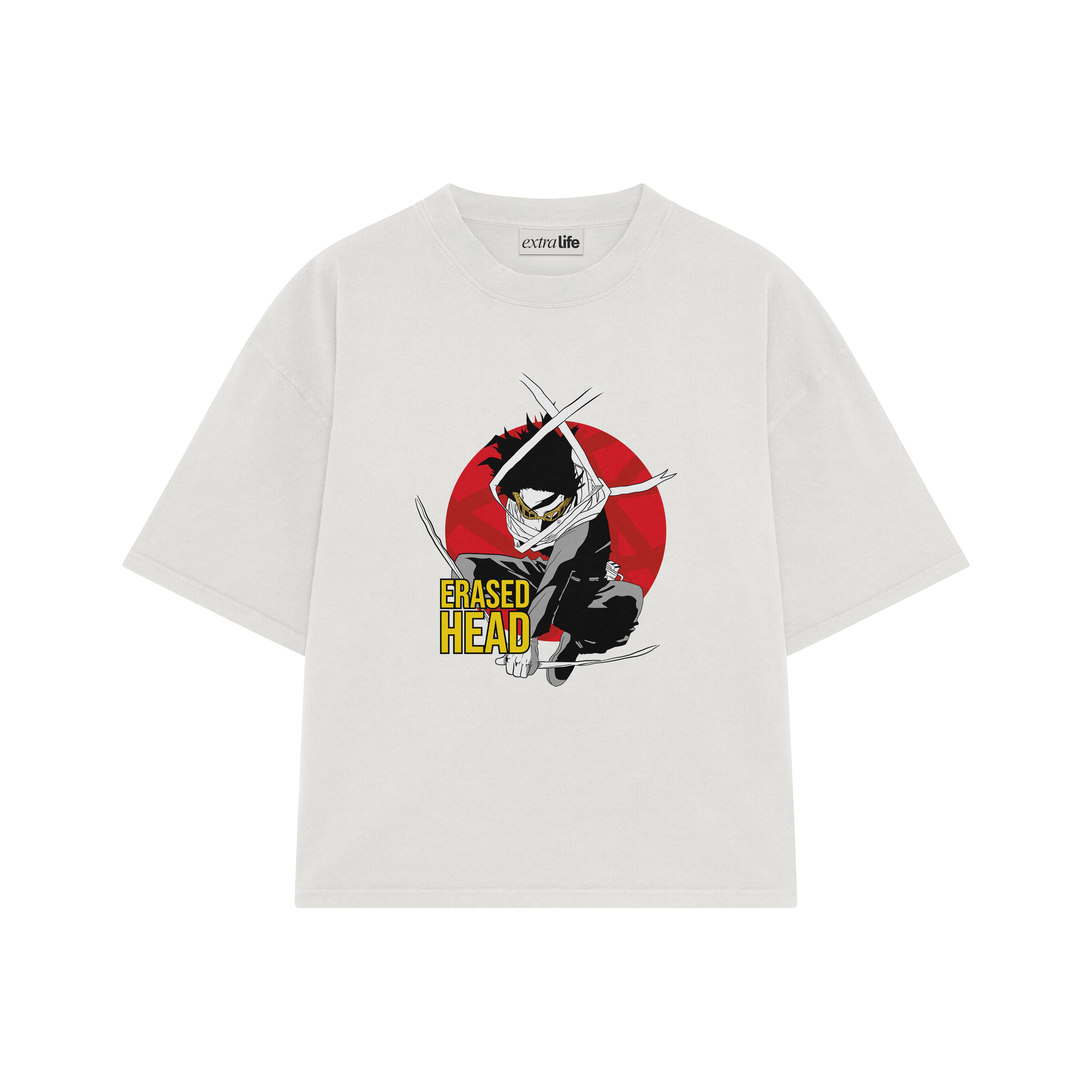 Playera streetwear premium de anime y gaming ExtraLife MX, corte boxy oversized drop shoulder heavyweight en color Deep Black y Off-White, moda urbana mexicana de culto.