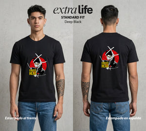 La Academia de Heroes | Eraserhead Bnha #01387 - Playera Standard Fit | Deep Black - Foto en modelo