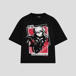 Playera streetwear premium de anime y gaming ExtraLife MX, corte boxy oversized drop shoulder heavyweight en color Deep Black y Off-White, moda urbana mexicana de culto.