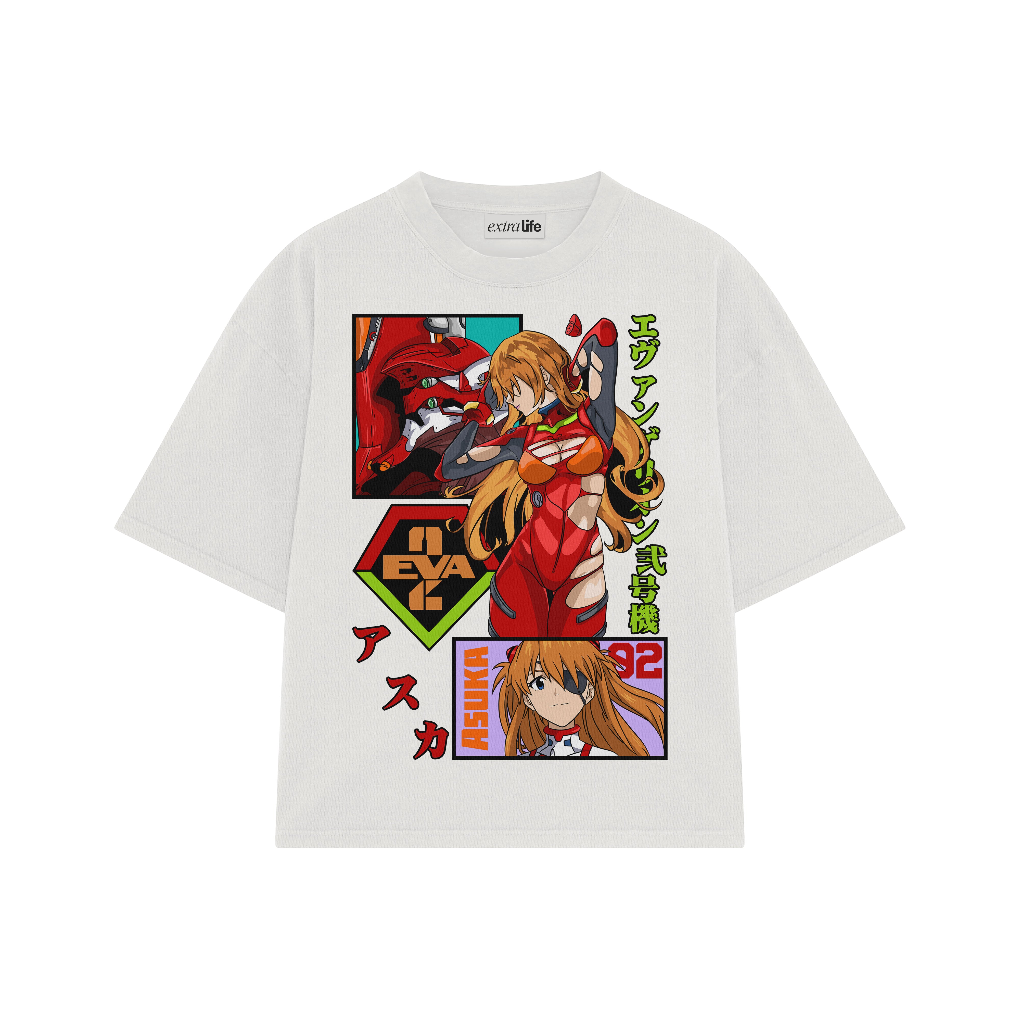 Playera streetwear premium de anime y gaming ExtraLife MX, corte boxy oversized drop shoulder heavyweight en color Deep Black y Off-White, moda urbana mexicana de culto.