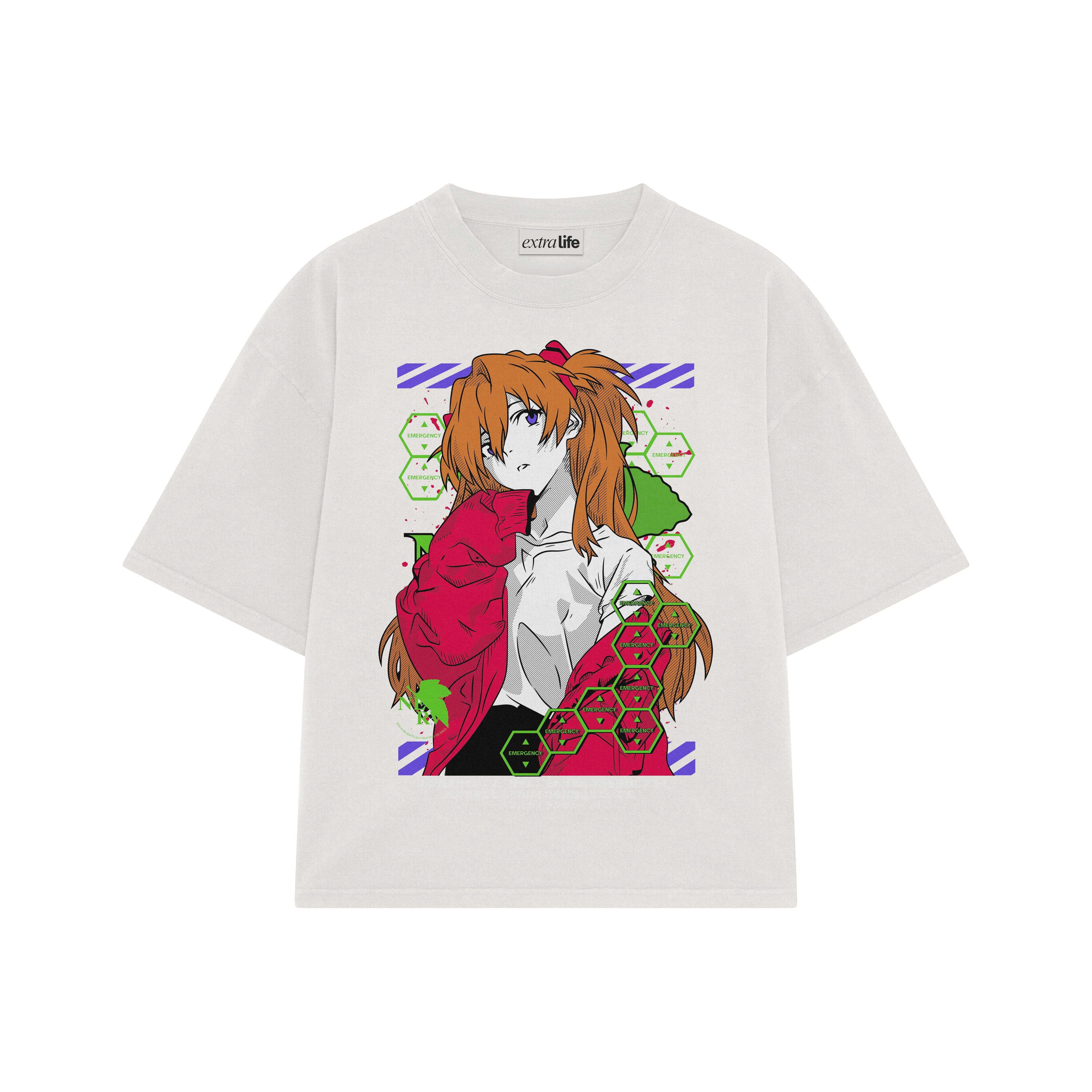 Playera streetwear premium de anime y gaming ExtraLife MX, corte boxy oversized drop shoulder heavyweight en color Deep Black y Off-White, moda urbana mexicana de culto.