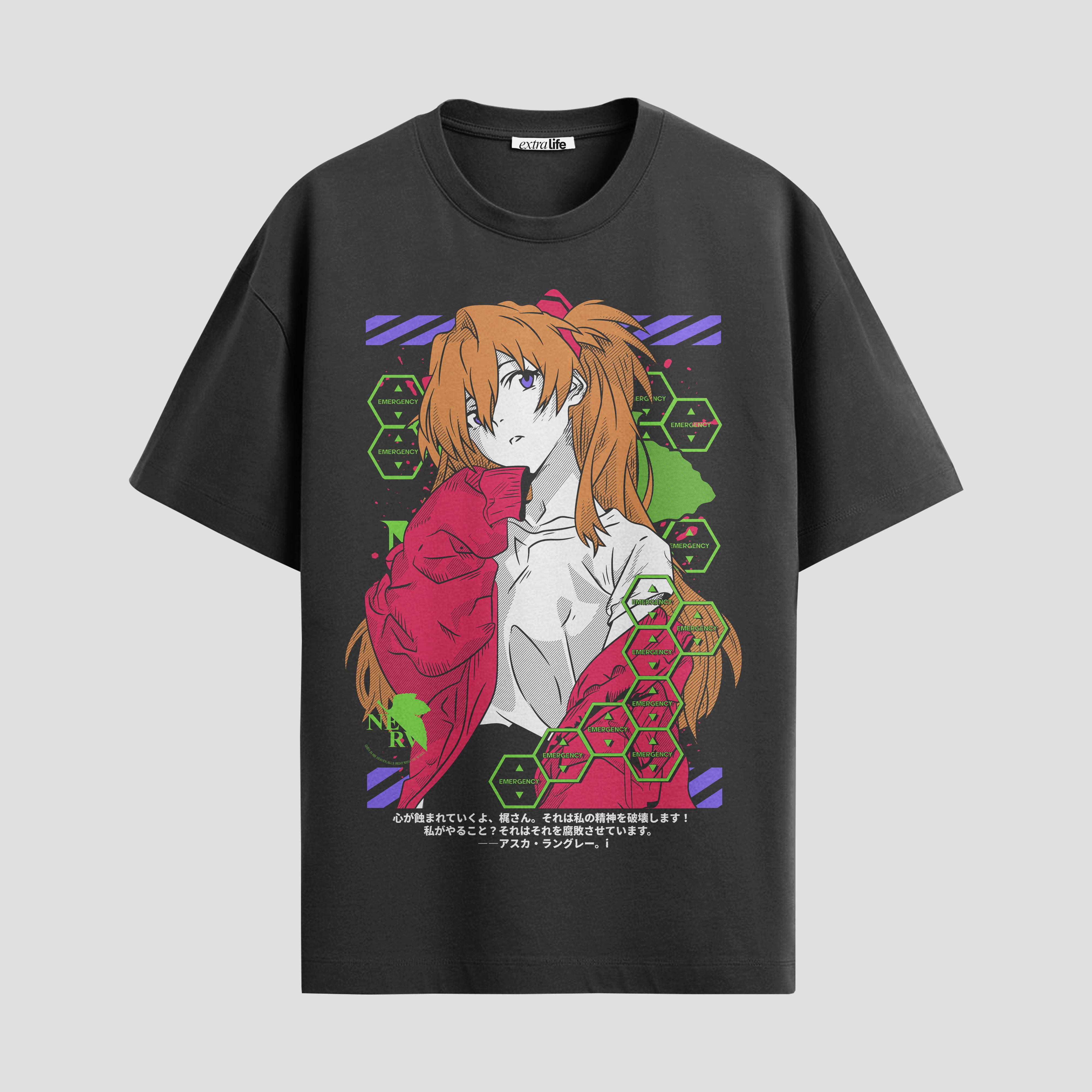 Playera urbana de anime y gaming ExtraLife MX, corte Standard Fit unisex ligero y transpirable en color Deep Black y Pure White, ropa de uso diario para gym y casual.