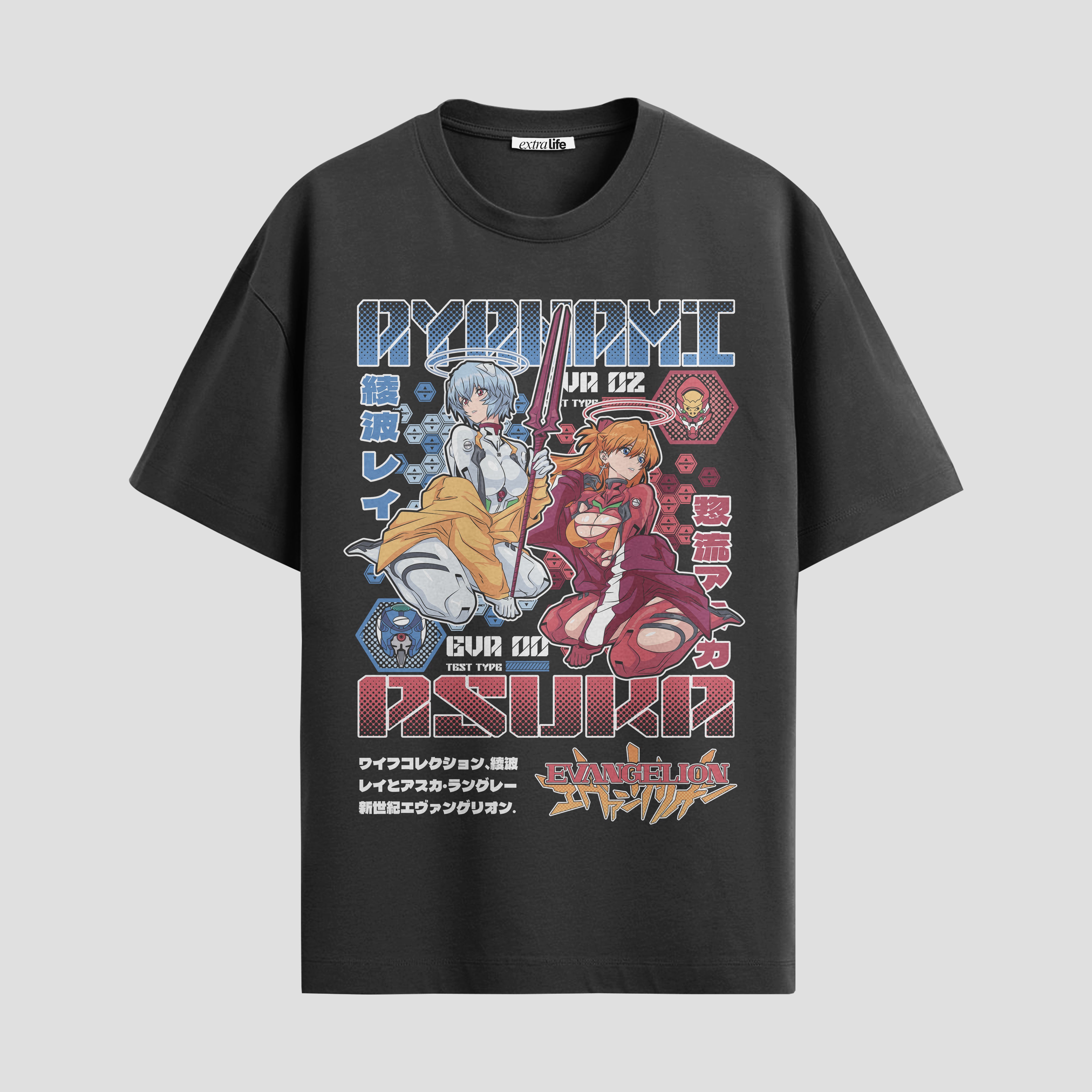 Playera urbana de anime y gaming ExtraLife MX, corte Standard Fit unisex ligero y transpirable en color Deep Black y Pure White, ropa de uso diario para gym y casual.