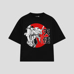 Playera streetwear premium de anime y gaming ExtraLife MX, corte boxy oversized drop shoulder heavyweight en color Deep Black y Off-White, moda urbana mexicana de culto.