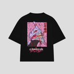 Playera streetwear premium de anime y gaming ExtraLife MX, corte boxy oversized drop shoulder heavyweight en color Deep Black y Off-White, moda urbana mexicana de culto.