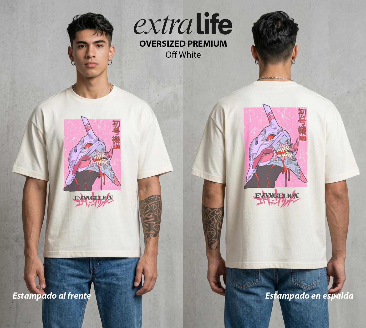 Unidad de Combate | El Gigante de Luz #01405 - Playera Oversized Premium | Off White - Foto en modelo