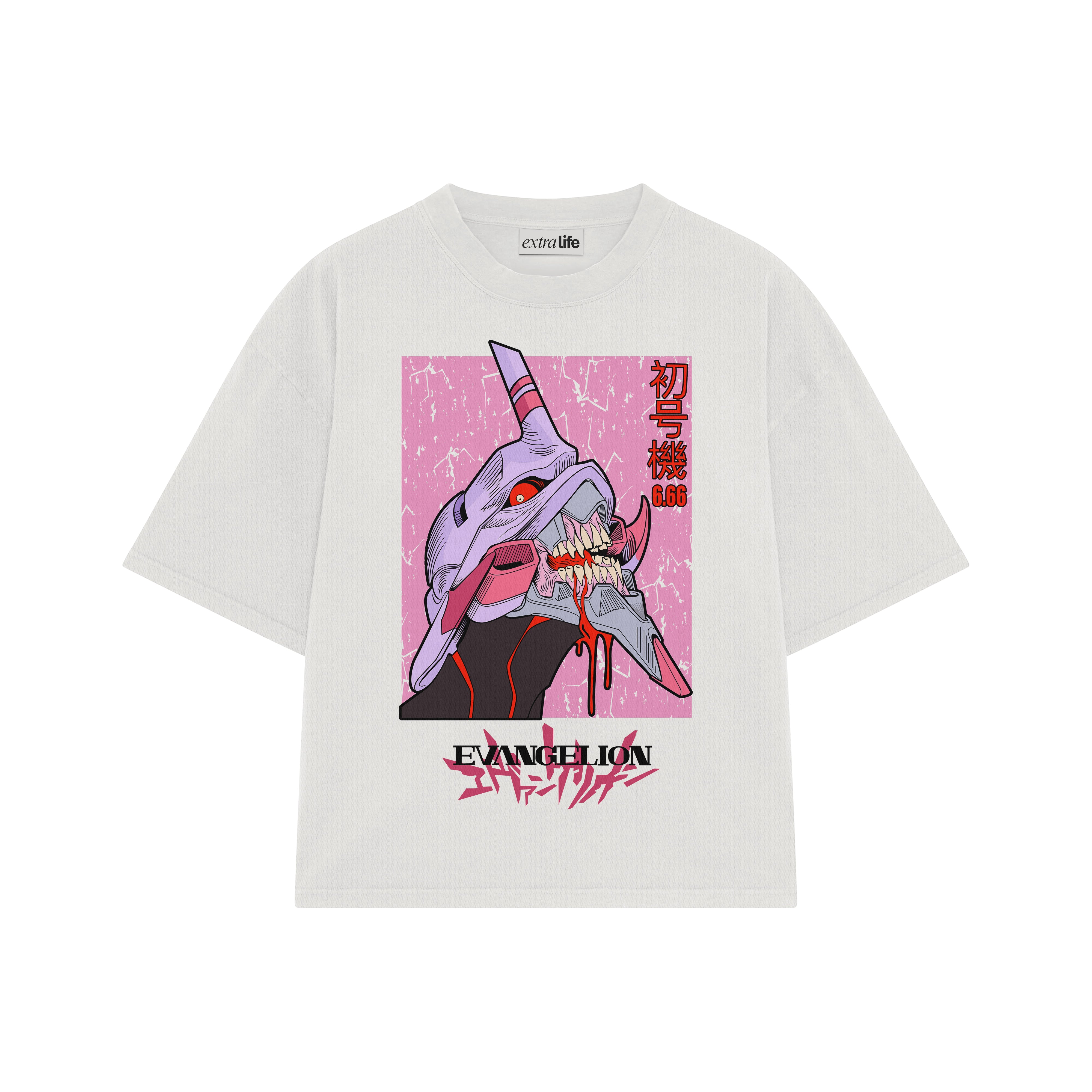 Playera streetwear premium de anime y gaming ExtraLife MX, corte boxy oversized drop shoulder heavyweight en color Deep Black y Off-White, moda urbana mexicana de culto.