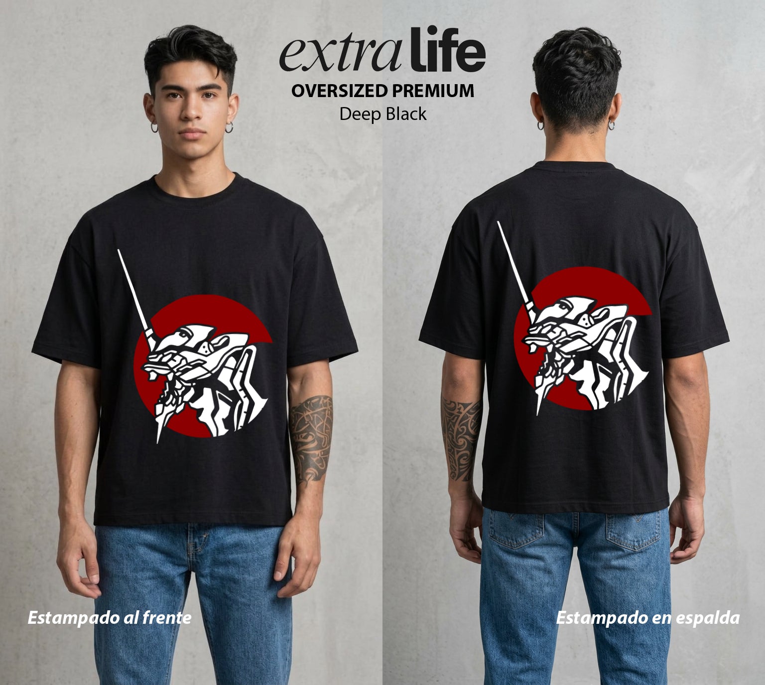 Unidad de Combate | El Gigante de Luz #01407 - Playera Oversized Premium | Deep Black - Foto en modelo
