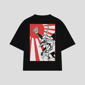 Playera streetwear premium de anime y gaming ExtraLife MX, corte boxy oversized drop shoulder heavyweight en color Deep Black y Off-White, moda urbana mexicana de culto.